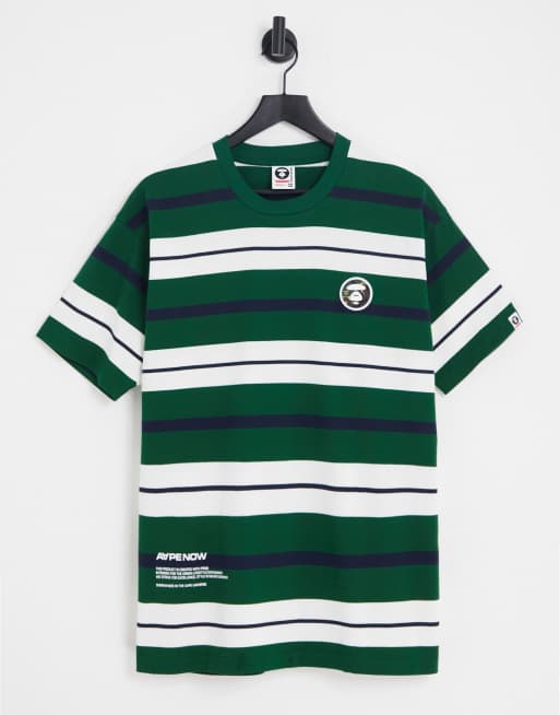 AAPE By A Bathing Ape – Now – Kastiges, gestreiftes T-Shirt in Grün