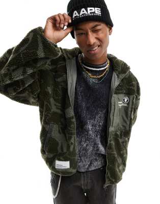 AAPE BY A BATHING APE® Aape By A Bathing Ape Now sherpa camo jacket in black