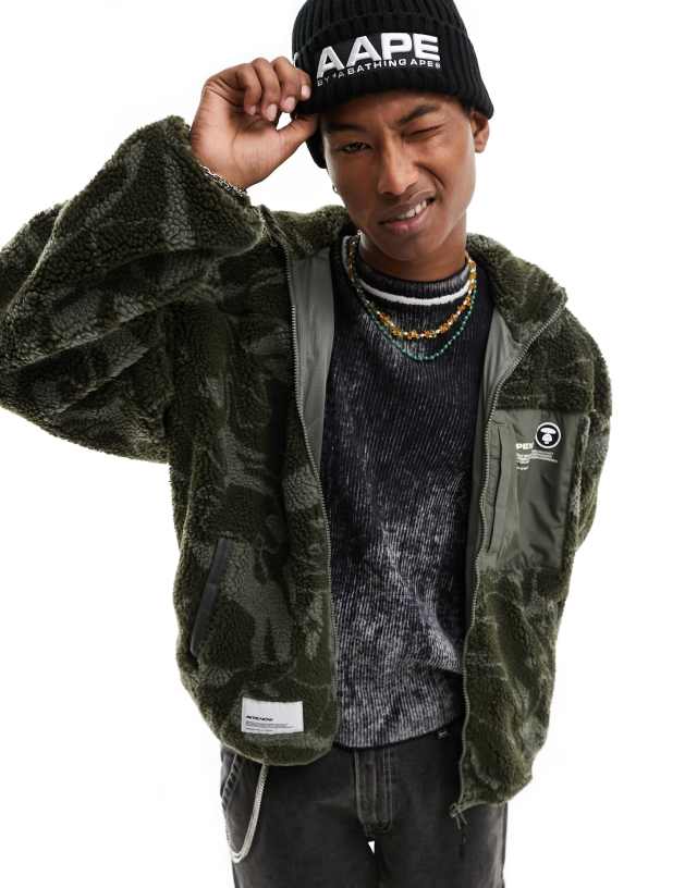 Aape By A Bathing Ape Now sherpa camo jacket in black | ASOS