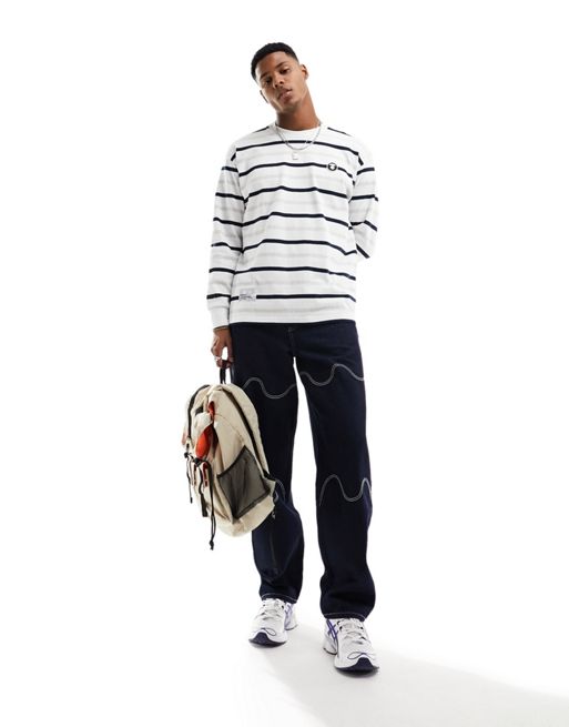 Aape By A Bathing Ape Now stripe long sleeve top in white | ASOS