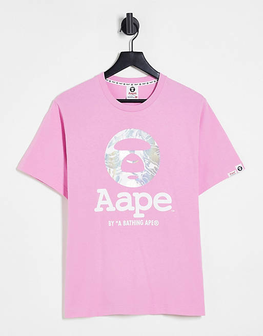 Aape By A Bathing Ape OG moonface foil camo t-shirt in pink | ASOS