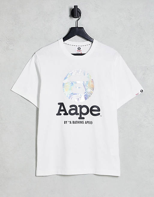 Aape By A Bathing Ape OG moonface foil camo t-shirt in white | ASOS