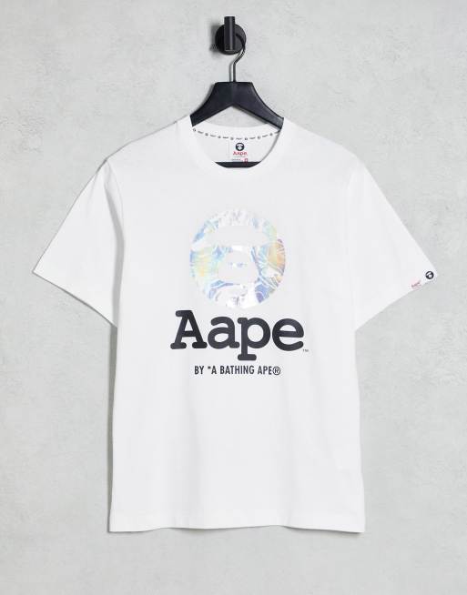 Aape By A Bathing Ape® – OG Moonface Foil – Vit t-shirt med kamouflagemönstrat tryck