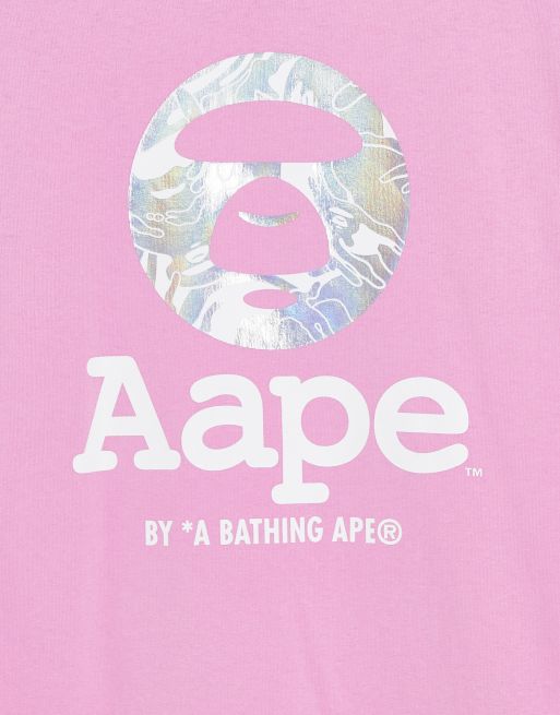 AAPE BY A BATHING APE® – OG – T-Shirt in Rosa mit Moonface-Folientarnmuster, 2 von 4