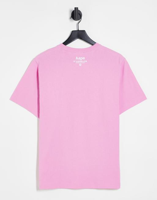 AAPE BY A BATHING APE® – OG – T-Shirt in Rosa mit Moonface-Folientarnmuster, 3 von 4
