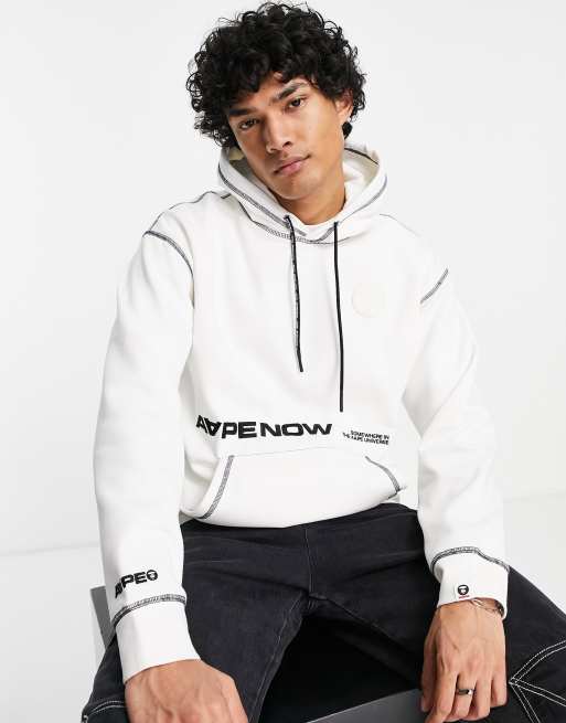 AAPE By A Bathing Ape - One Point - Felpa con cappuccio comoda color crema