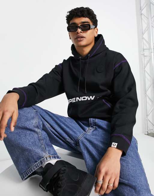 AAPE By A Bathing Ape – One Point – Locker geschnittener Kapuzenpullover in Schwarz