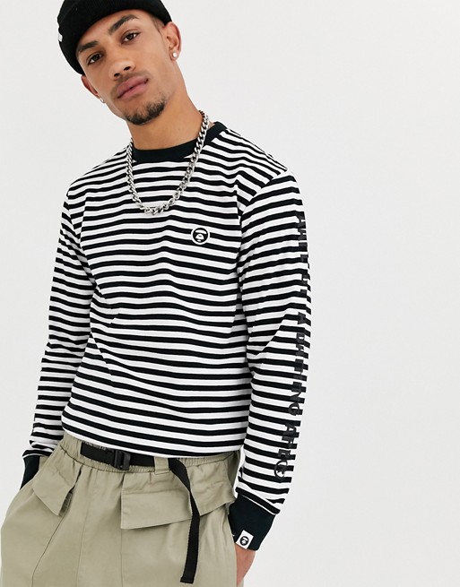 AAPE By A Bathing Ape One Point striped long sleeve top in black & white