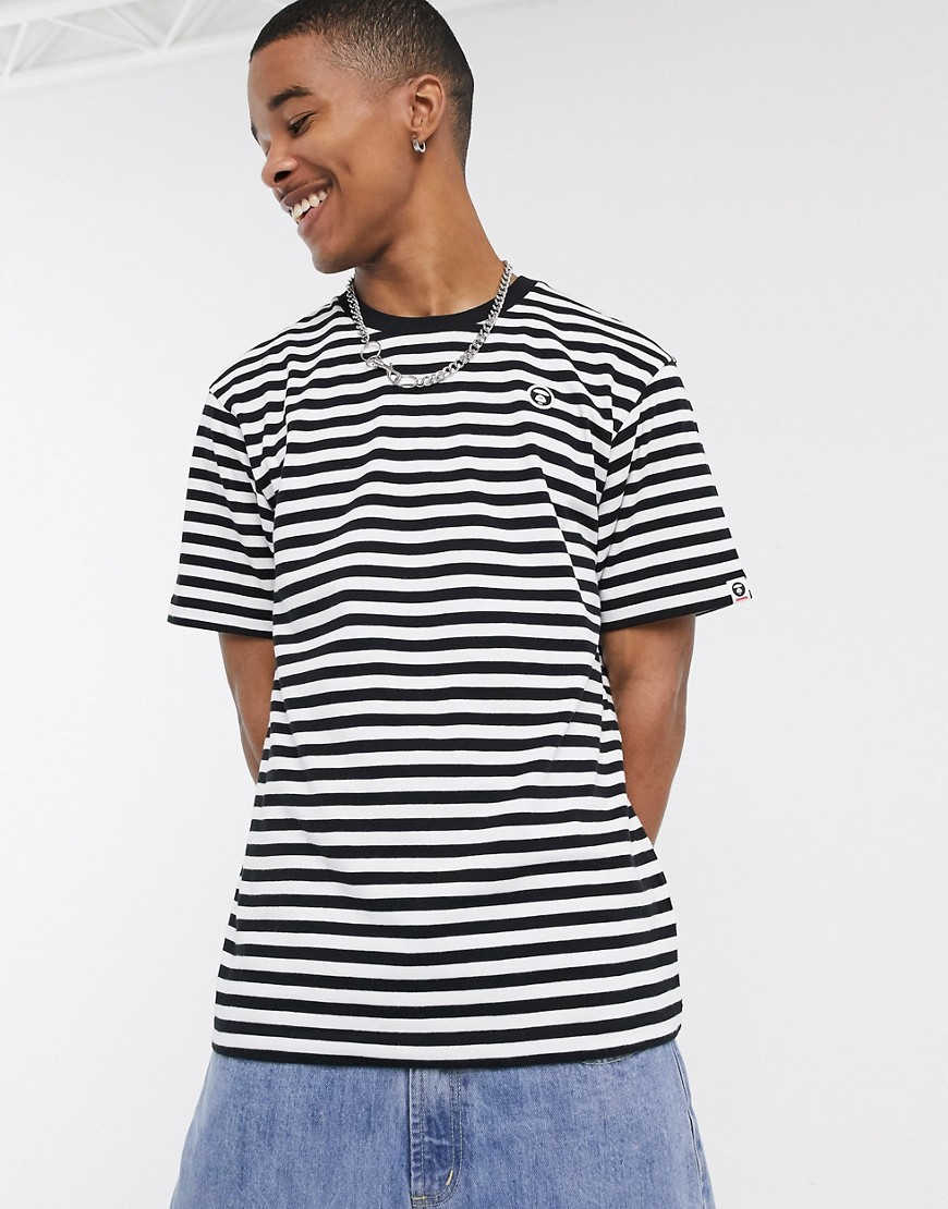 AAPE By A Bathing Ape One Point striped t-shirt in black/white