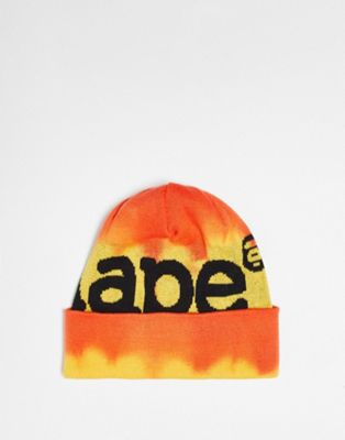 Aape by A Bathing Ape orange tie dye beanie with large logo placement