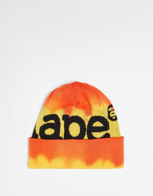 Aape by A Bathing Ape orange tie dye beanie with large logo placement