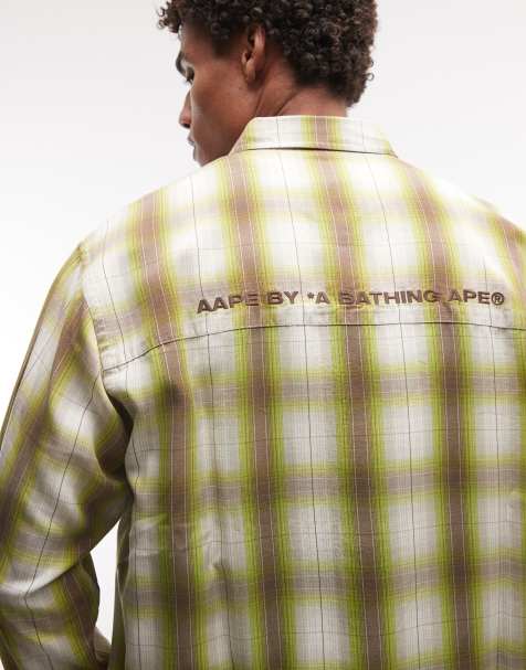 Aape by A Bathing Ape overhemd van flanel met lange mouwen en ruit in groen en wit - view 1