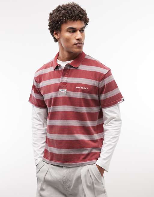 Aape by A Bathing Ape Oversize-Polo mit Streifen in Rot und Weiß, 4 von 5