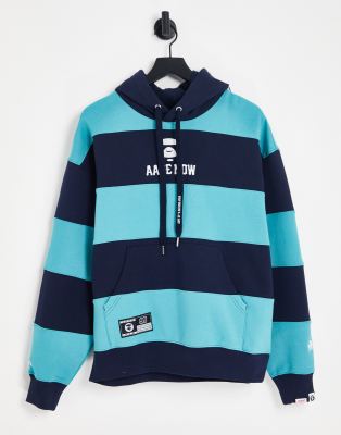 AAPE by A Bathing Ape oversize stripe hoodie in blue - ASOS Price Checker