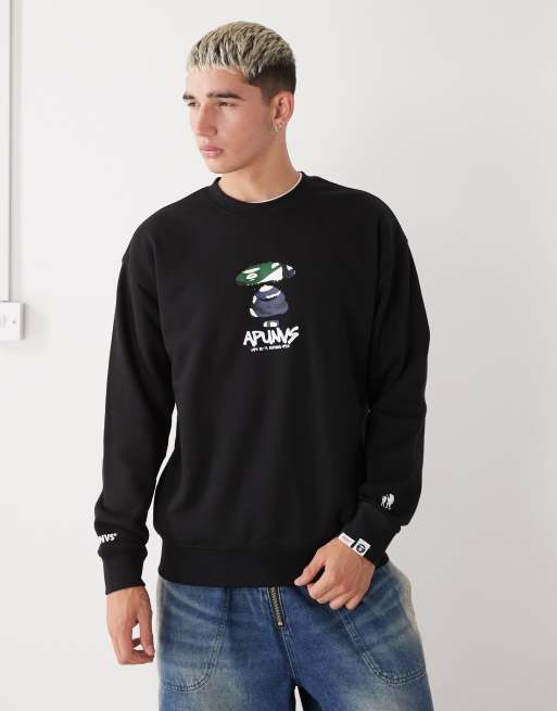 Aape by A Bathing Ape oversized crew sweatshirt in black with chest and back camo logo print, 3 of 5