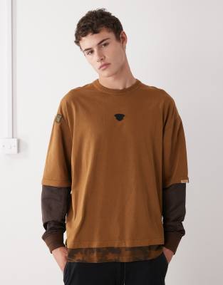 Aape By A Bathing Ape Oversized Double Layer Long Sleeve T-shirt In Brown