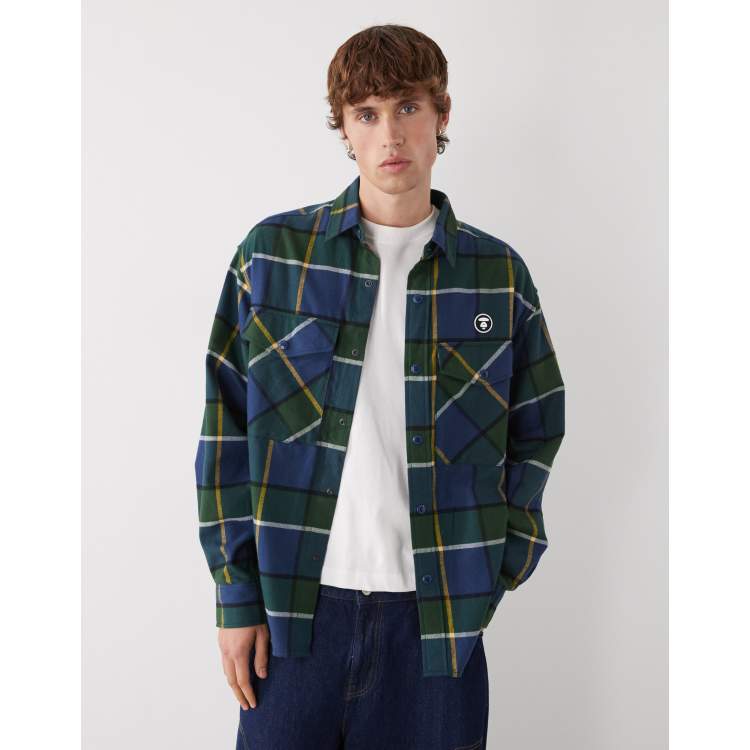 Aape by A Bathing Ape oversized flannel shirt in blue and green | ASOS