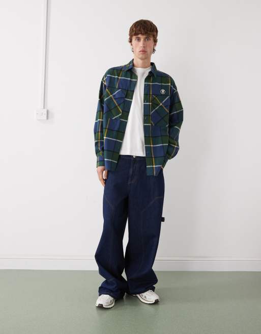 Aape by A Bathing Ape oversized flannel shirt in blue and green | ASOS