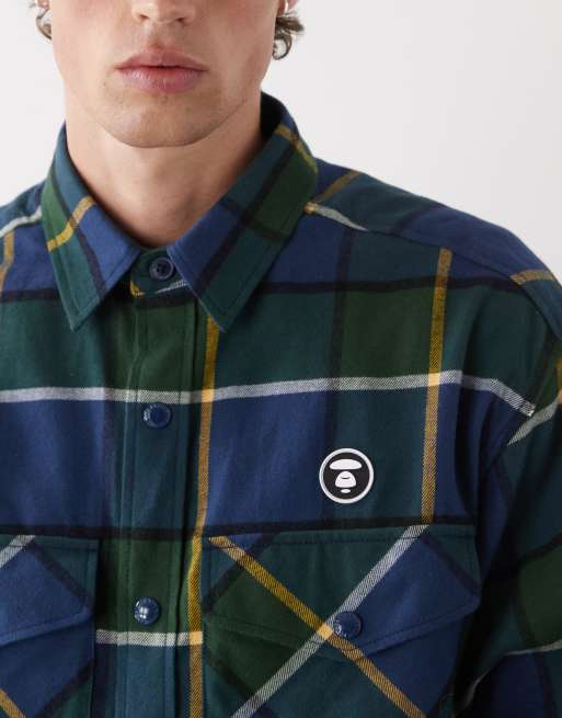 Aape by A Bathing Ape oversized flannel shirt in blue and green | ASOS