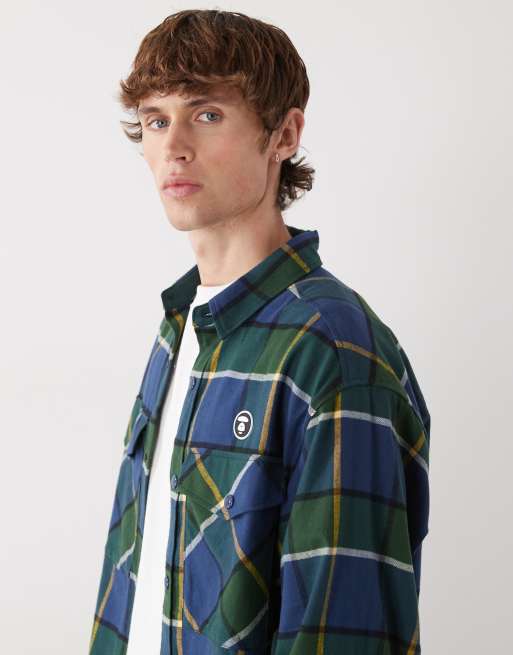Aape by A Bathing Ape oversized flannel shirt in blue and green | ASOS