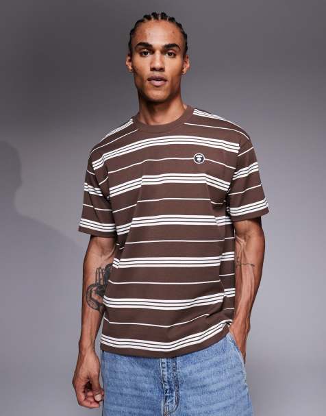 Aape By A Bathing Ape - Oversized gestreept T-shirt in bruin en beige - view 1