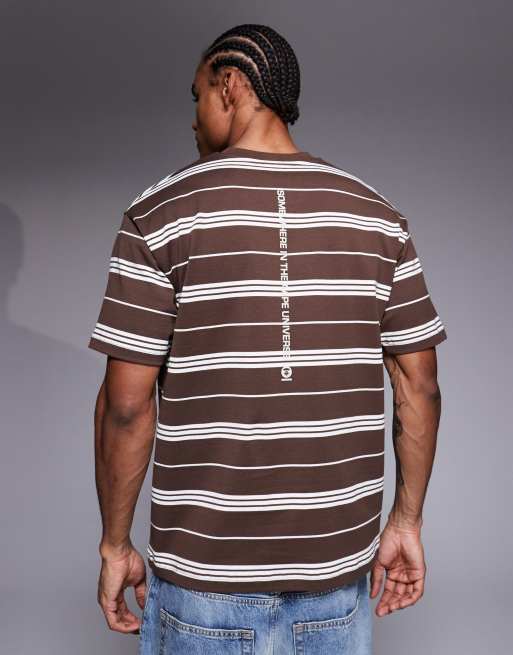 Aape By A Bathing Ape - Oversized gestreept T-shirt in bruin en beige, 4 van 5