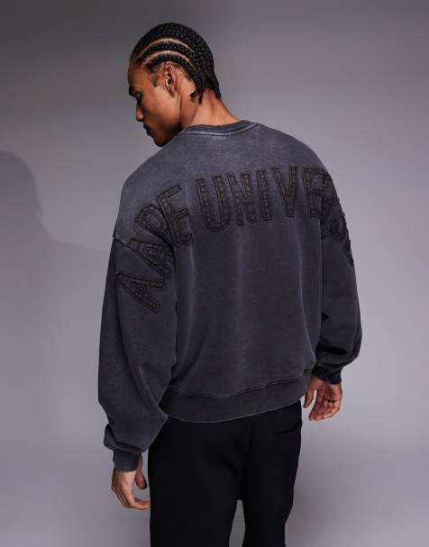 Aape By A Bathing Ape oversized heavyweight pullover sweatshirt in light gray with back logo applique - view 1