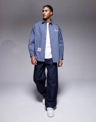 Aape By A Bathing Ape Oversized Long Sleeve Striped Shirt In Blue