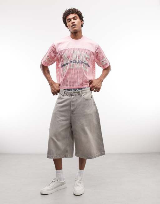 Aape by A Bathing Ape oversized mesh jersey top in pink with multi logo prints, 2 of 5