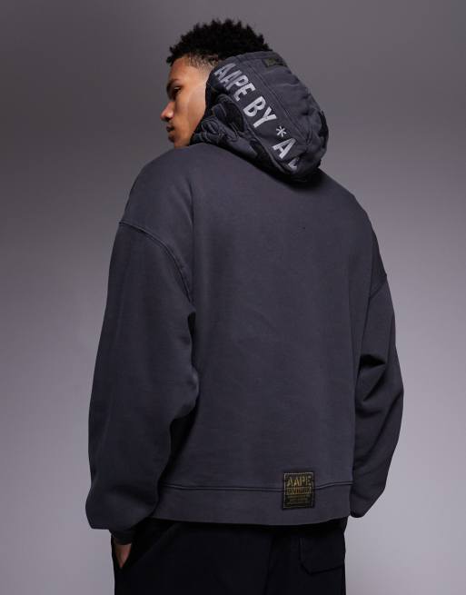 Aape by A Bathing Ape oversized pullover hoodie in black garment dye, 3 of 5