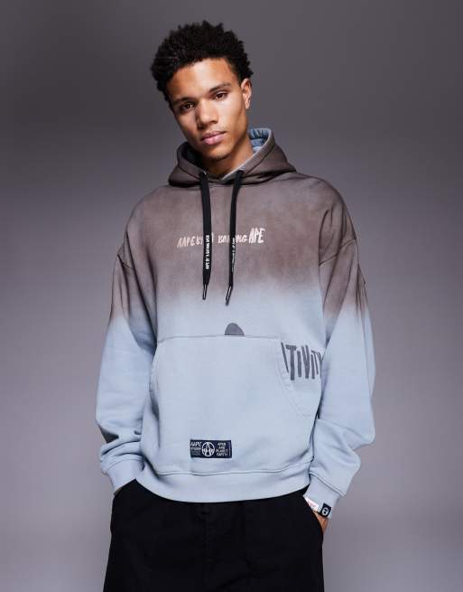 Aape By A Bathing Ape® - Oversized pullover hoodie in gewassen blauw met borduursel op de rug, 3 van 5