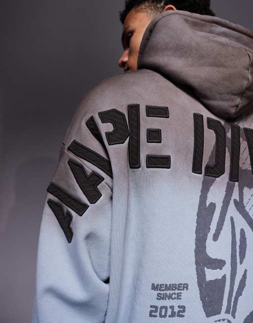 Aape By A Bathing Ape® - Oversized pullover hoodie in gewassen blauw met borduursel op de rug, 5 van 5