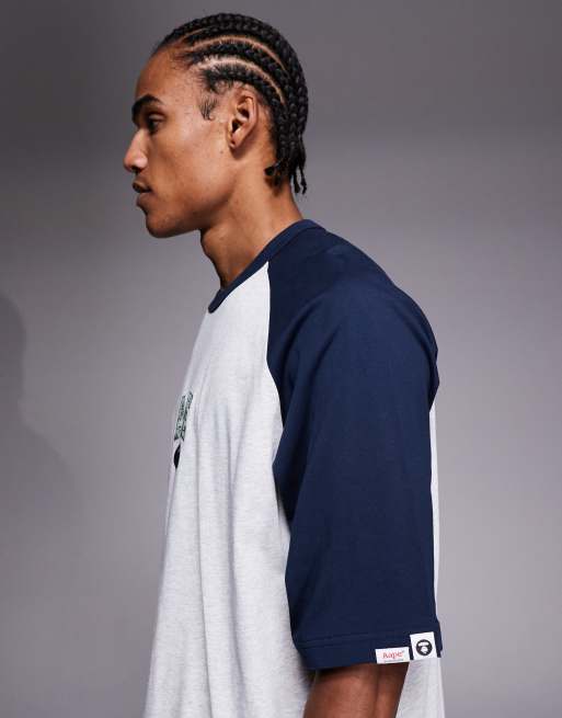 Aape by A Bathing Ape oversized raglan t-shirt in grey and blue with back print, 4 of 5