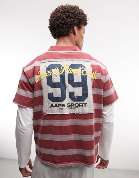 Aape by A Bathing Ape oversized stribet polo i rød og hvid - view 1