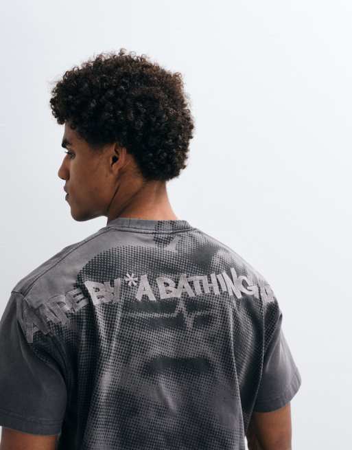 Aape by A Bathing Ape oversized T-shirt i vasket sort med stort print på ryggen, 1 af 5