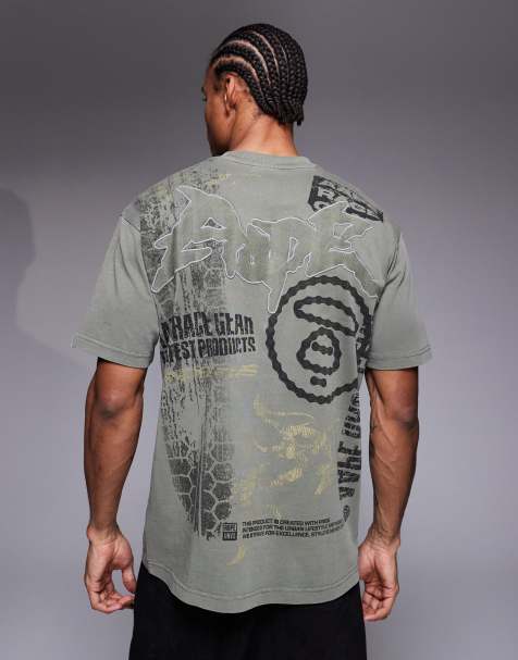 Aape by A Bathing Ape oversized t-shirt in khaki with motocross back print - view 1