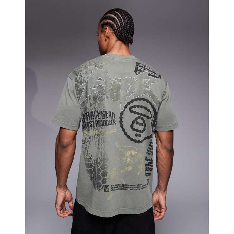Aape by A Bathing Ape oversized t-shirt in khaki with motocross