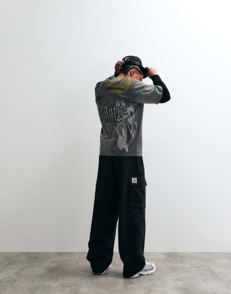 Aape by A Bathing Ape oversized t-shirt in washed charcoal with motocross back print - view 1
