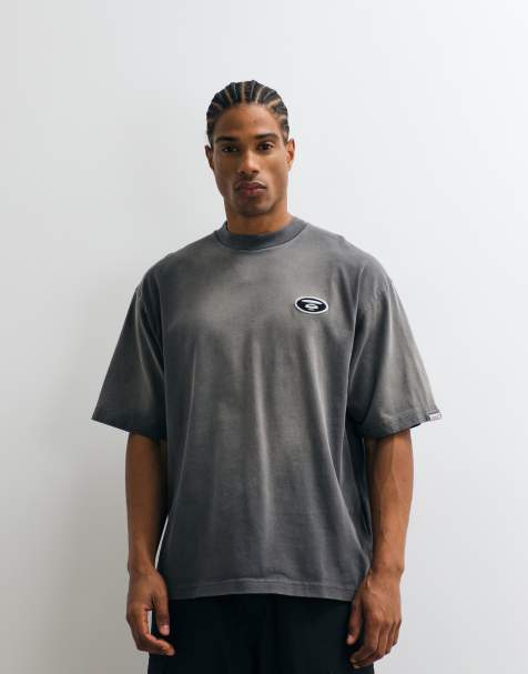 Aape by A Bathing Ape oversized t-shirt in washed charcoal with motocross back print - view 1