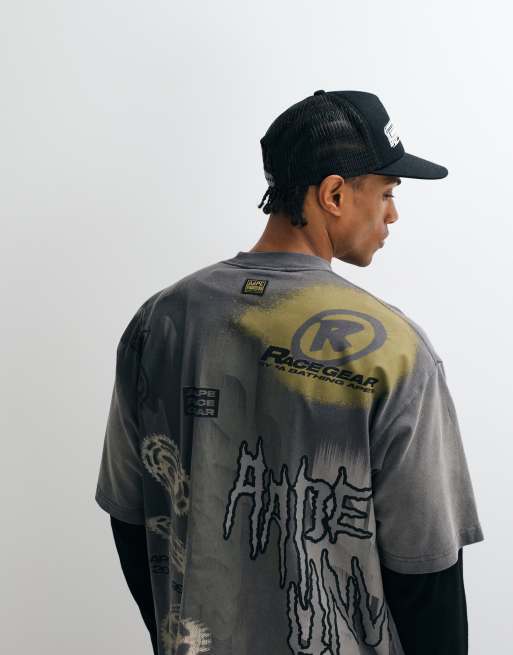 Aape by A Bathing Ape oversized t-shirt in washed charcoal with motocross back print, 3 of 5