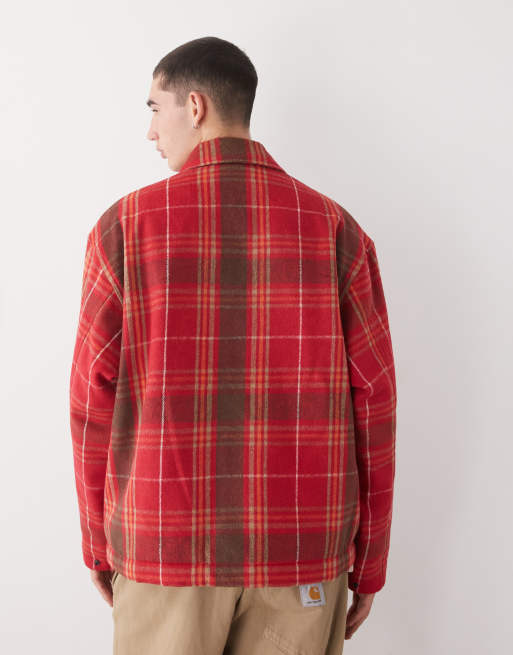 Aape by A Bathing Ape padded flannel shirt jacket in red and brown