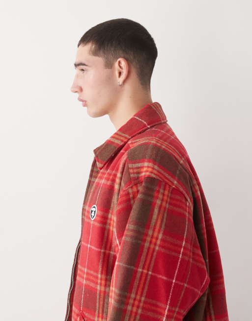 Aape by A Bathing Ape padded flannel shirt jacket in red and brown
