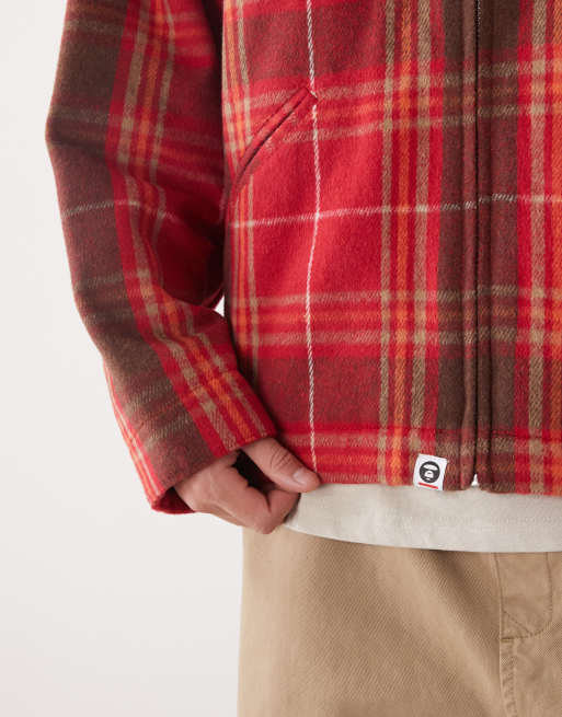Aape by A Bathing Ape padded flannel shirt jacket in red and brown