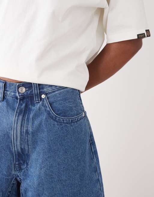 AAPE By A Bathing Ape - Pantaloncini di jeans lavaggio blu chiaro con logo ricamato , 3 di 5