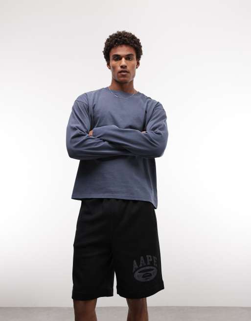 Aape by A Bathing Ape - Pantaloncini di jersey ampi double-face neri e blu, 3 di 5