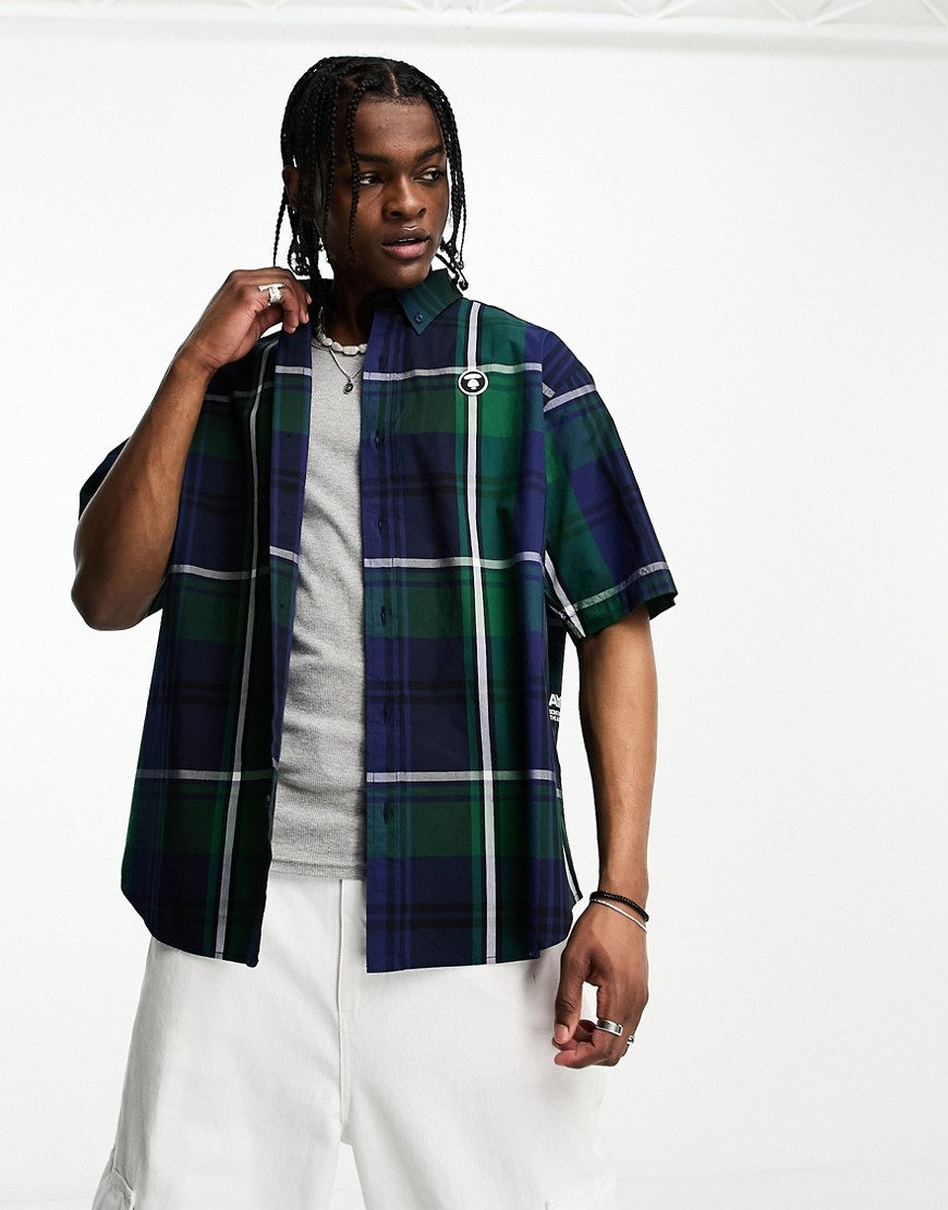 Aape By A Bathing Ape Plaid Short Sleeve Shirt In Navy