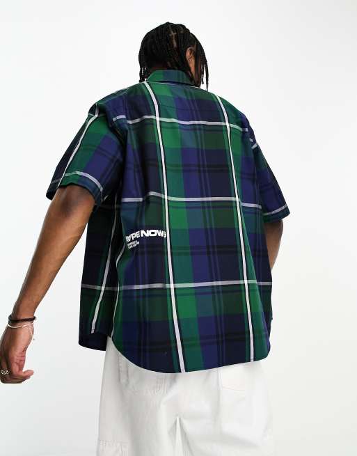 AAPE By A Bathing Ape plaid short sleeve shirt in navy | ASOS