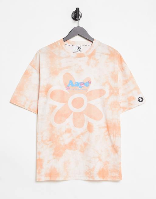 AAPE By A Bathing Ape – Pomarańczowy T-shirt z efektem tie-dye, 2 z 4