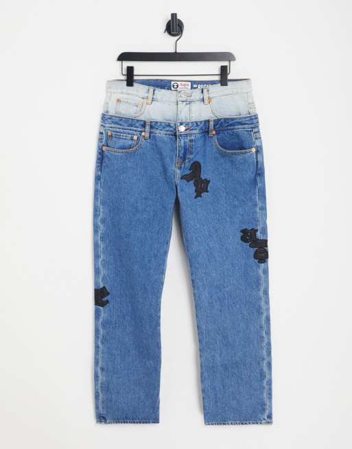 AAPE by A Bathing Ape print jeans in blue