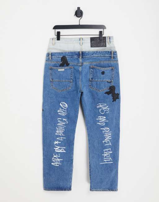 AAPE by A Bathing Ape print jeans in blue